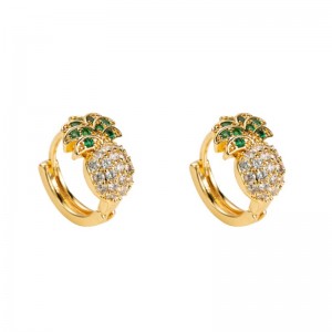 봄 여름 신상 유럽 과 미국의 크로스 오 버 소스 파인애플 귀걸이 여자 구리 마이크로 지르콘 한국 귀여운 심 플 귀걸이